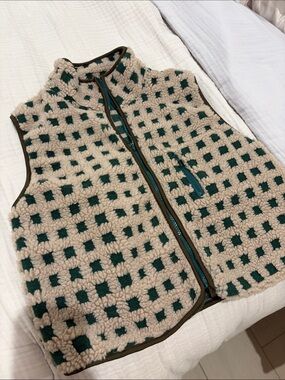 Cream and Dark Green Sherpa Fleece Vest